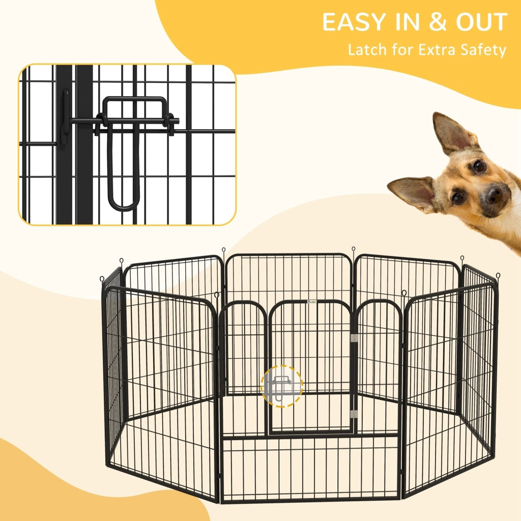 EasyComfort Recinto per Cani di Piccola Taglia a 8 Pannelli Modulabili da 80x1.5x80 cm, Box per Cani e Cuccioli Pieghevole con Porta in Acciaio con 8 Picchetti, Nero