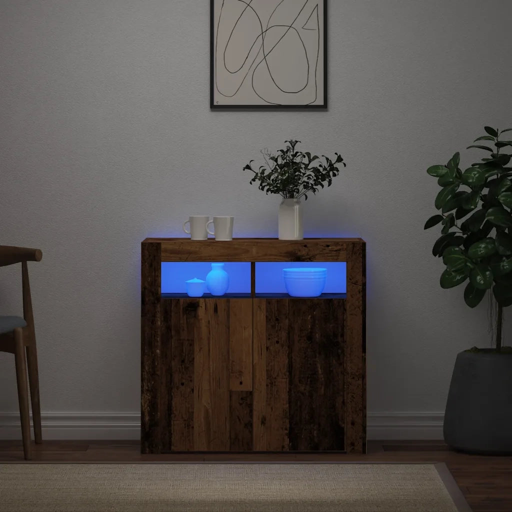 Credenza con Luci LED-Buffet-Armadio da cucina Legno Antico 80x35x75 cm in Truciolato