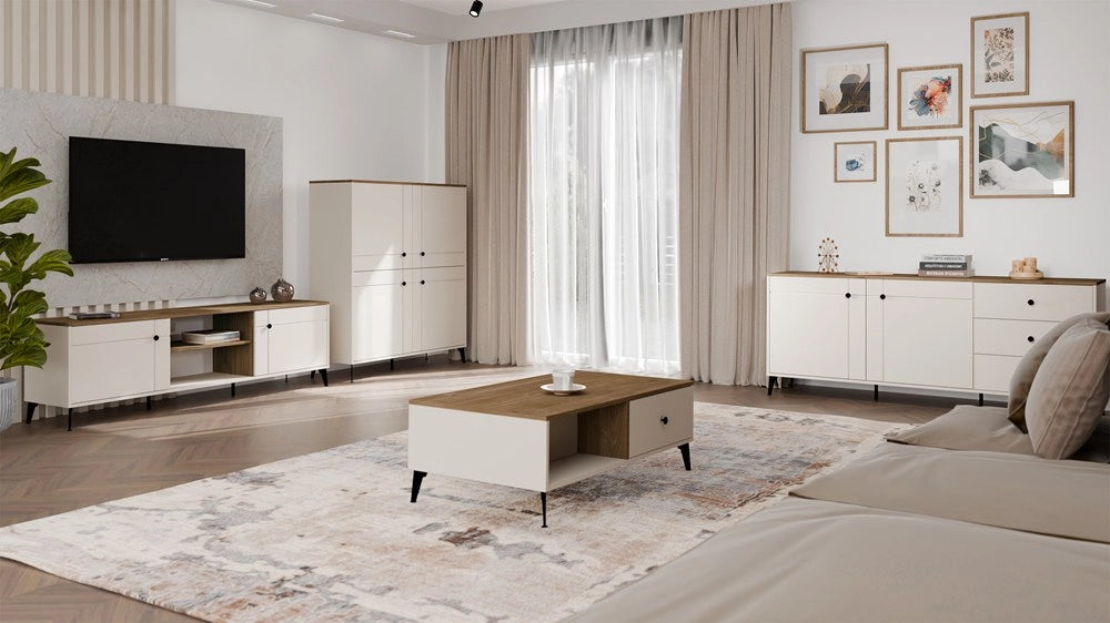 Tavolino da caffè tavolino POINT 2s 110 cashmere beige rovere CASTELLO 2 cassetti per soggiorno