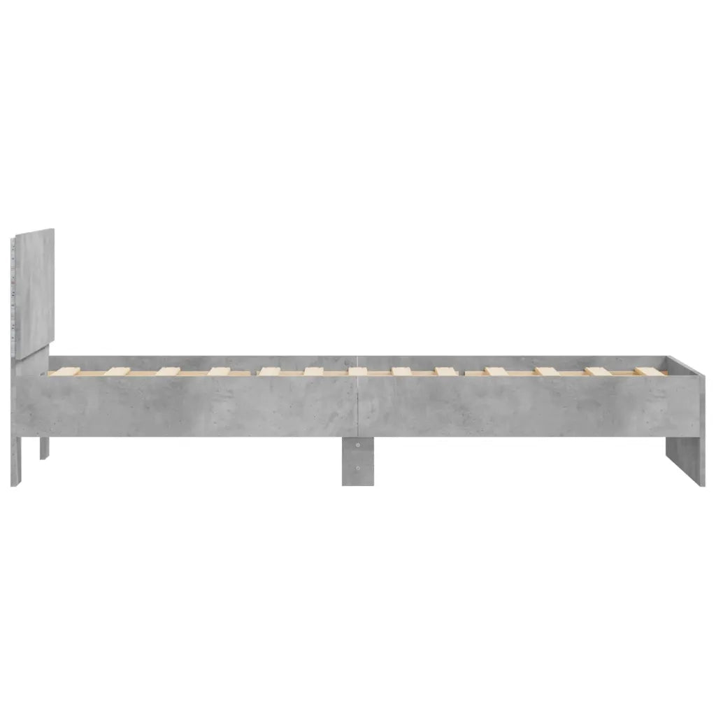 Letto singolo | Letto per adulti | Giroletto con Testiera e LED Grigio Cemento 75x190 cm