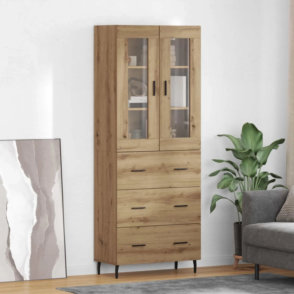 Credenza 2 pz-Set di 2 Buffet-Armadio da cucina Rovere artigianale Legno Stratificato e Vetro 763634