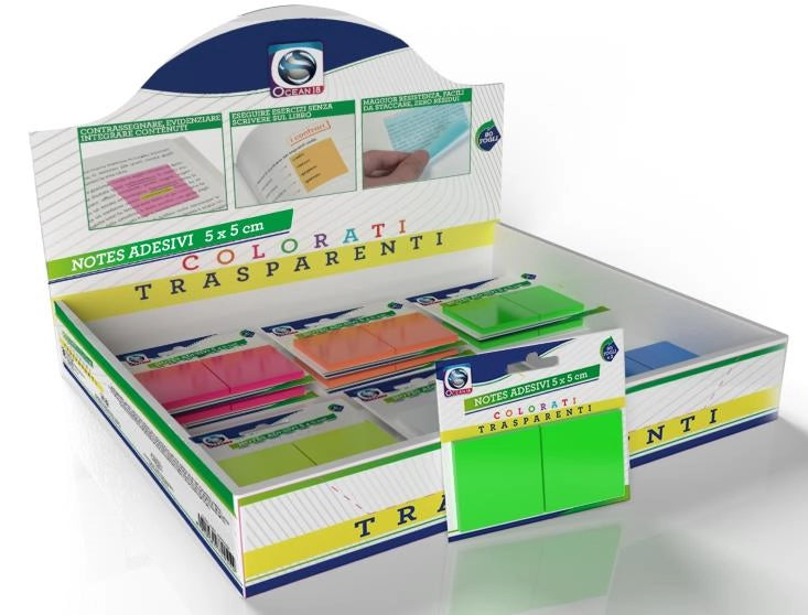 POST IT NOTES ADESIVI TRASPARENTI E COLORATI 5X5 CM 80 FOGLI X2 PZ