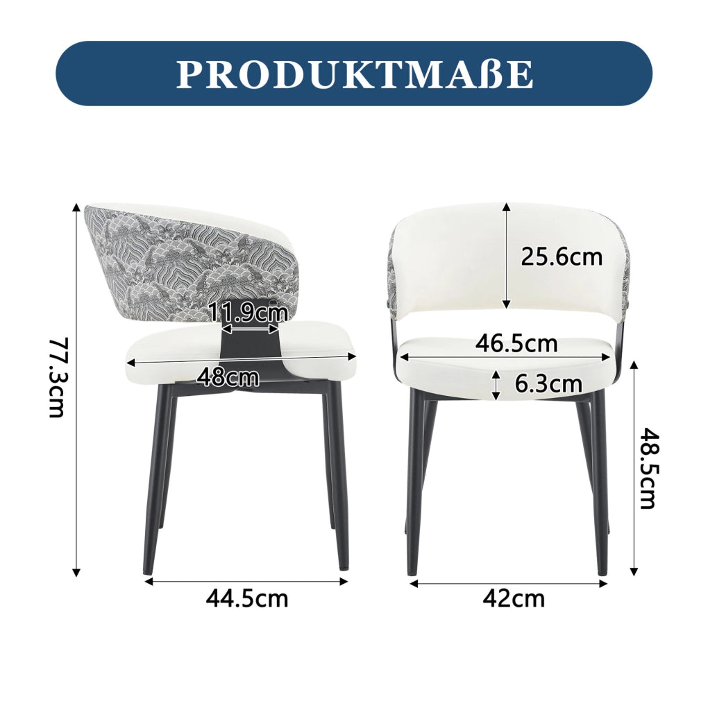 Sedia da pranzo 96x59.5x40 cm con schienale ergonomico e braccioli in PU bianco e nero