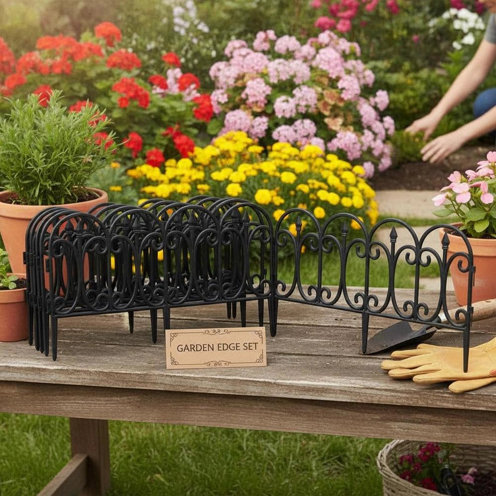 Lawn Edging, 17 Pieces, Black, 10 M, PP