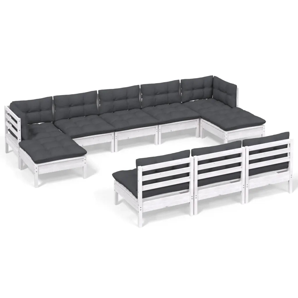 Set Divani da Giardino 10 pz con Cuscini Bianchi Legno di Pino cod mxl 53037