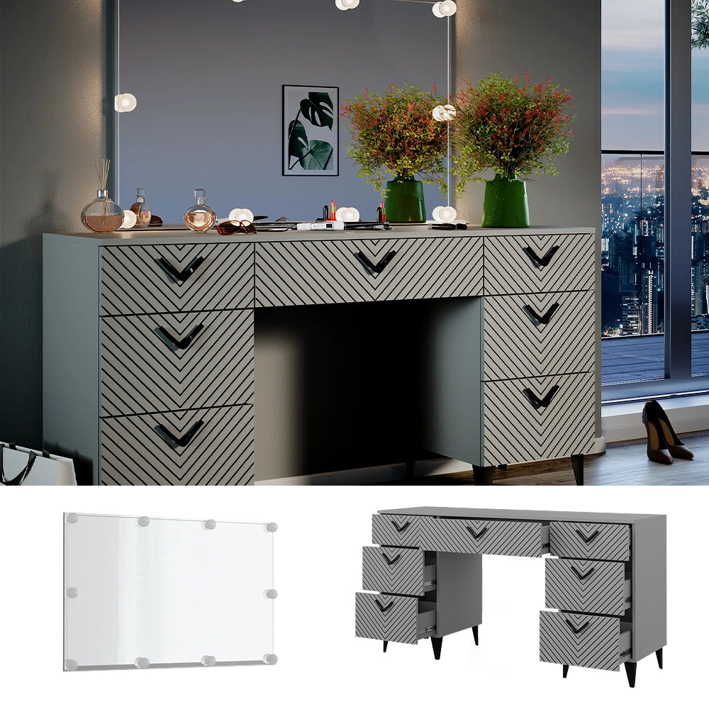 Vicco Tavolo da toeletta Grigio 150 cm con illuminazione a LED