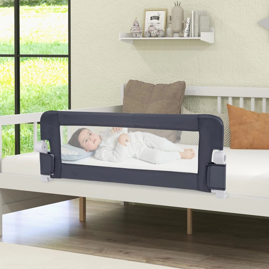 Sponda Letto per Bambini 105/120/150 cm, Barriera di Sicurezza per Neonati, Barriera Letto Pieghevole e Portatile, con Cinghia di Sicurezza (Grigio, 120 x 40 x 42 cm)