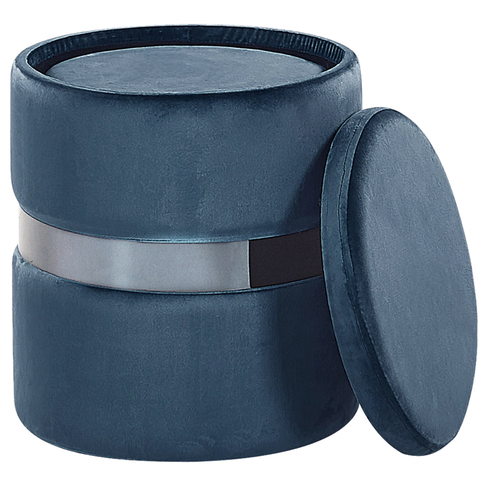 Set di 2 pouf portaoggetti in poliestere azzurro con rivestimento in velluto e poggiapiedi stile glam