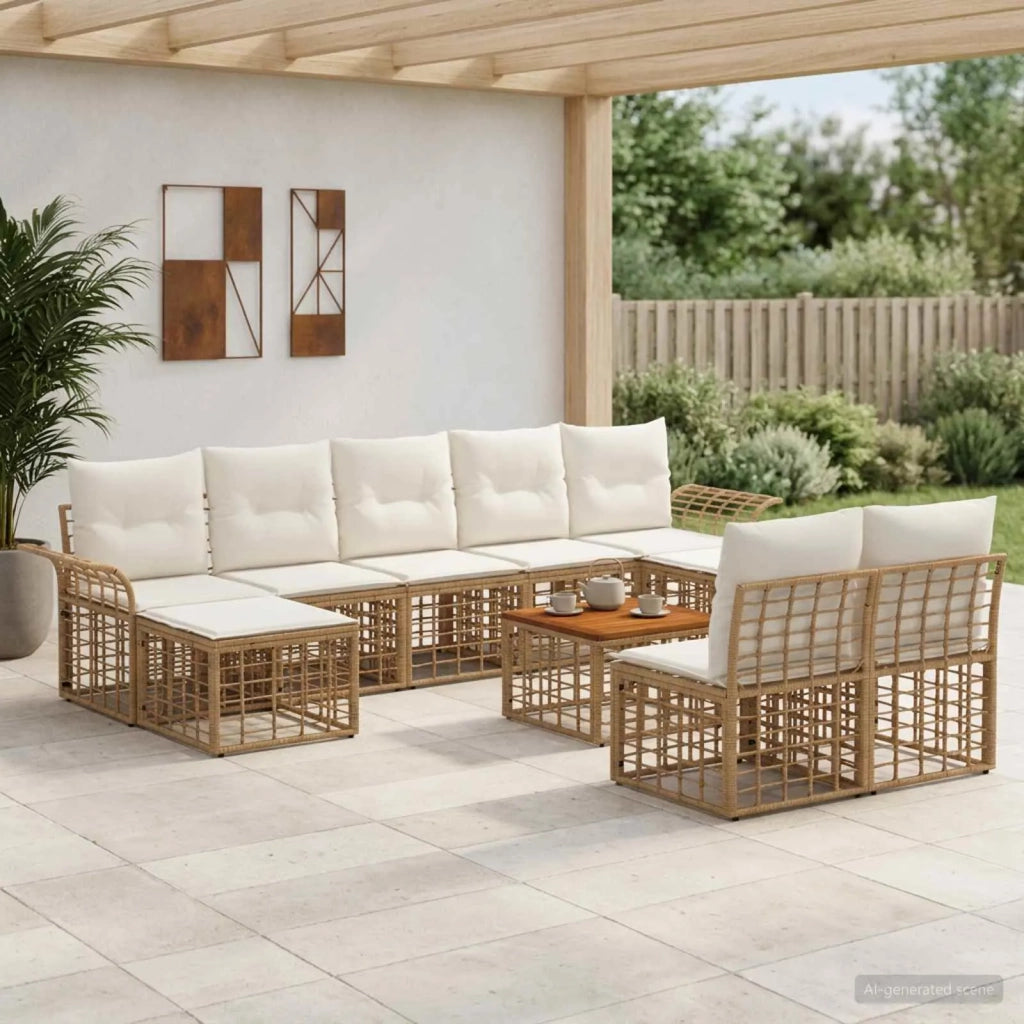 Set di divani da esterno 10 pcs Naturale e Bianco Crema 3437768