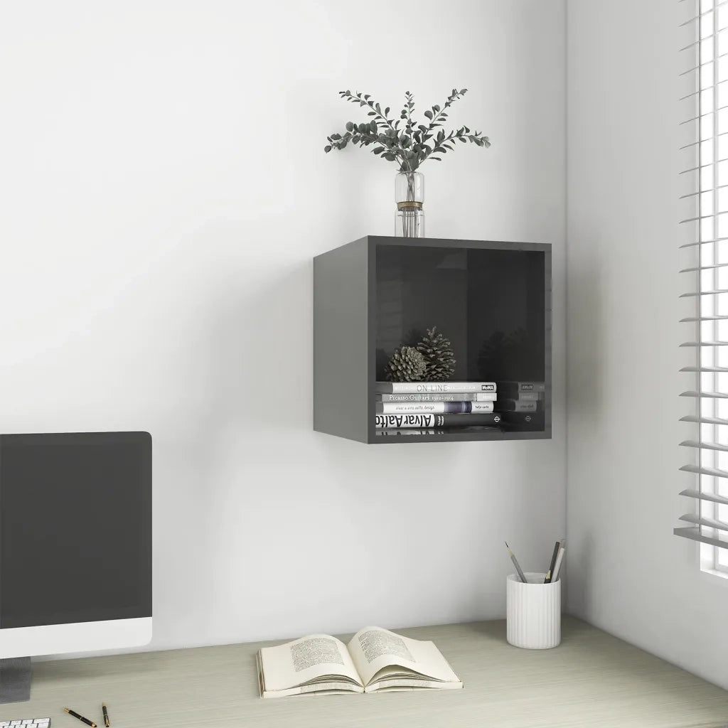 Mobile a Muro Grigio Lucido 37x37x37 cm in Legno Multistrato 805468