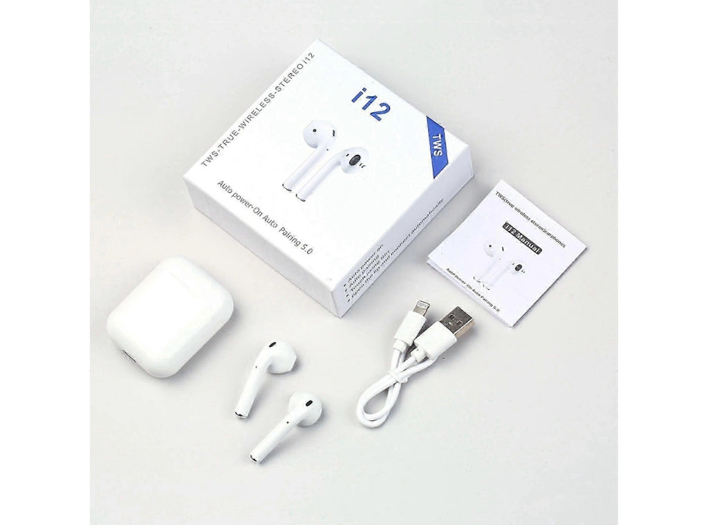 Auricolari Bluetooth 5.0 Wireless i12 TWS - Cuffie Senza Fili Stereo con Custodia di Ricarica Microfono Integrato e Comandi Touch Compatibili con iOS e Android copia