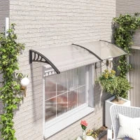 Pensilina Tettoia da Esterno 195x75cm, Tettoia per Esterno in Policarbonato e Alluminio, per Balcone Finestre e Porte, Trasparente