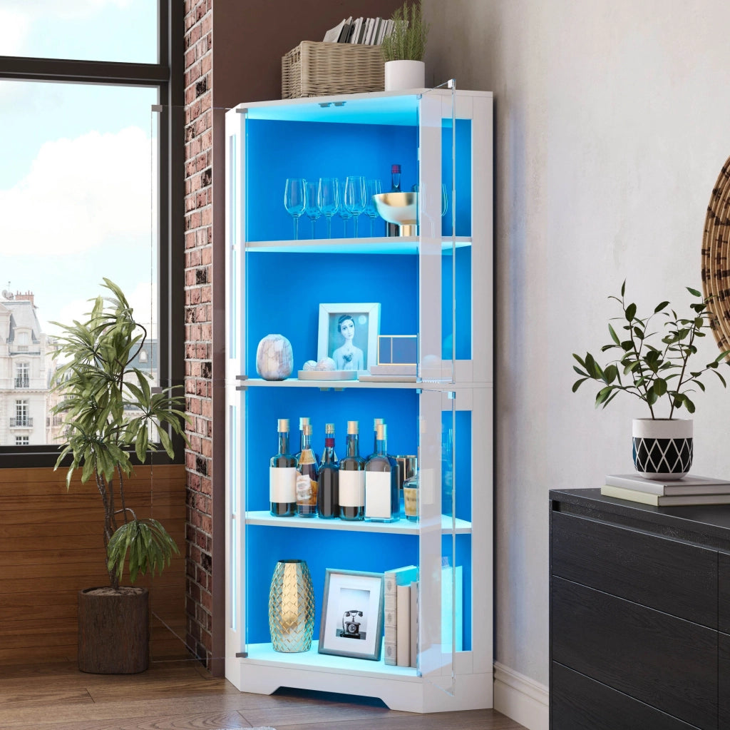 Vetrina 40x40x165 cm con LED RGB; ante in vetro temperato; MDF bianco
