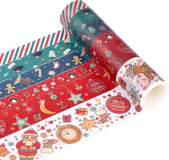 Set di Nastro Adesivo per Natale 6 Rulli Decorazioni per Natale DIY Tavolo per Regali Autoadesivi per Progetti di Natale - Sigillatura per Carte Natalizie - Avvolgimento di Regali - Scrapbooking - Progetti di Artigianato