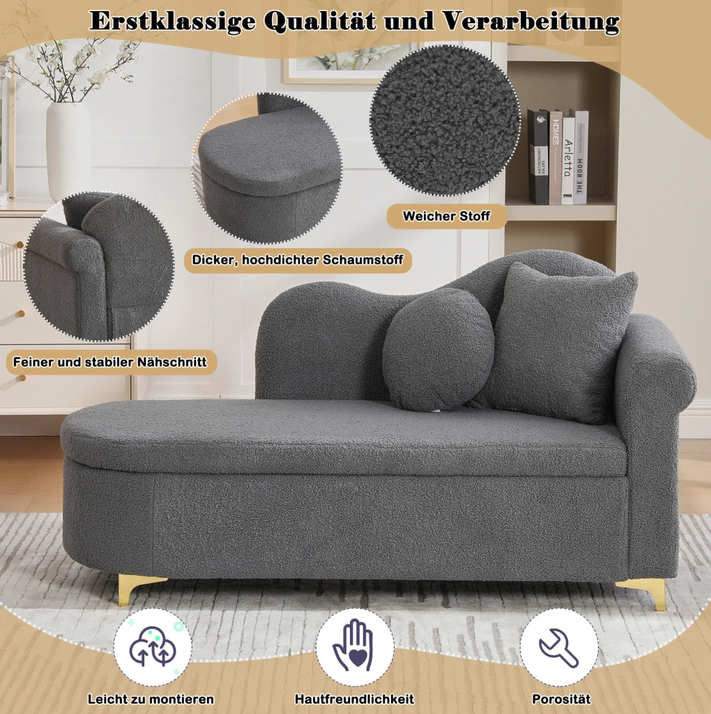 Chaise longue con contenitore 134 cm grigio antico