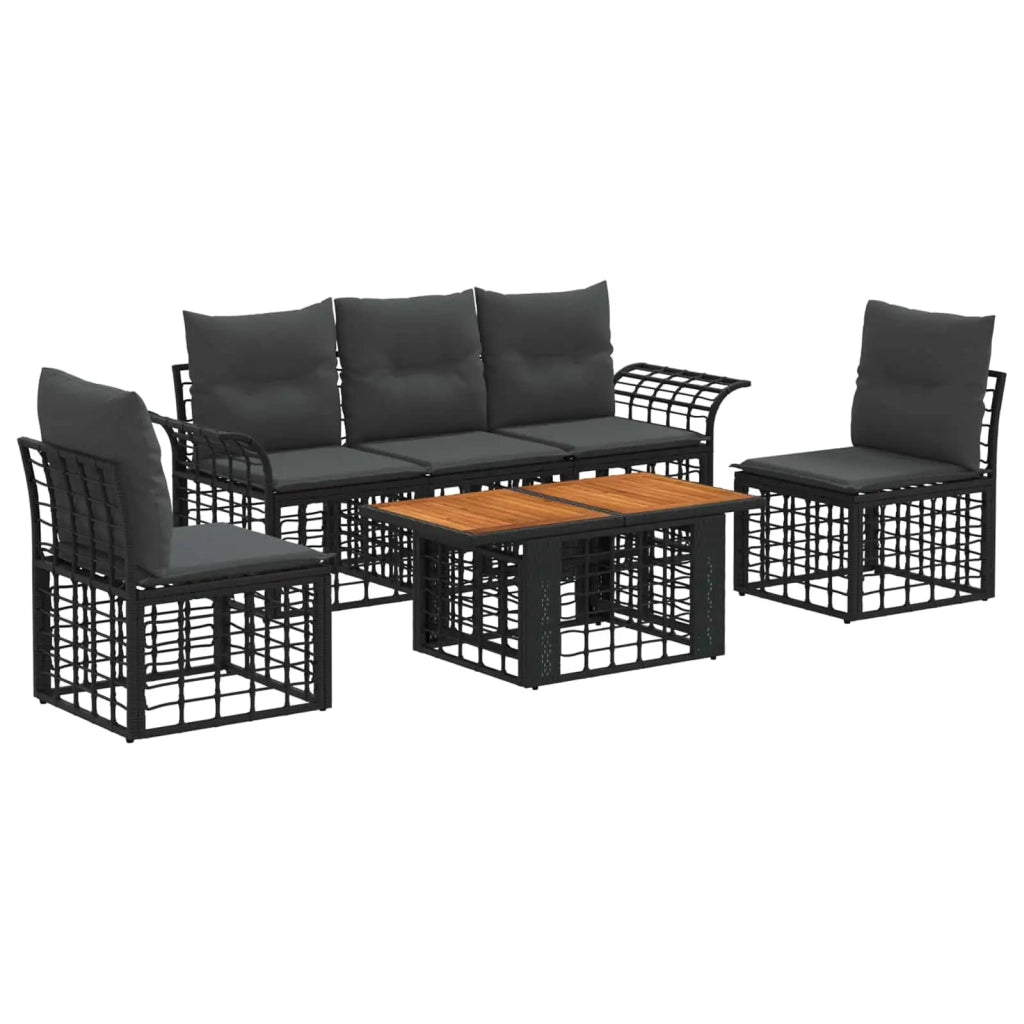 Set Divano da Giardino 6 pz Nero e Grigio scuro polyrattan 3437963