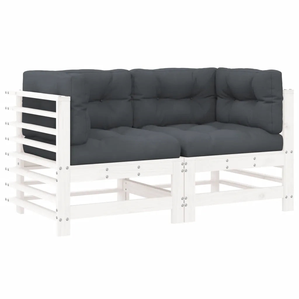 Divano componibile-Divani Angolari con Cuscini 2 pz Legno Massello di Pino Bianco 868790