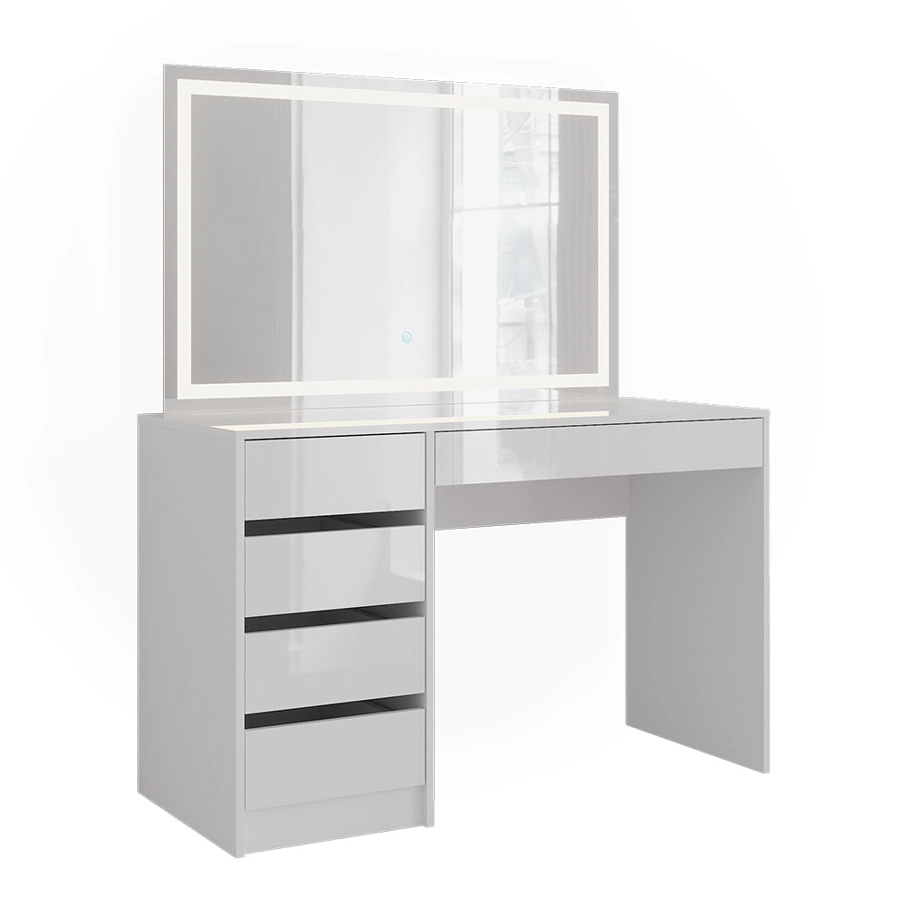 Vicco Tavolo da toeletta Bianco/bianco lucido 119.8 cm con specchio LED