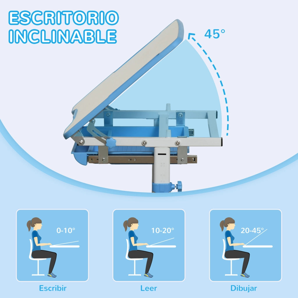Scrivania bambini regolabile con sedia ¨C zephmum ¨C blu 66x47x77 cm
