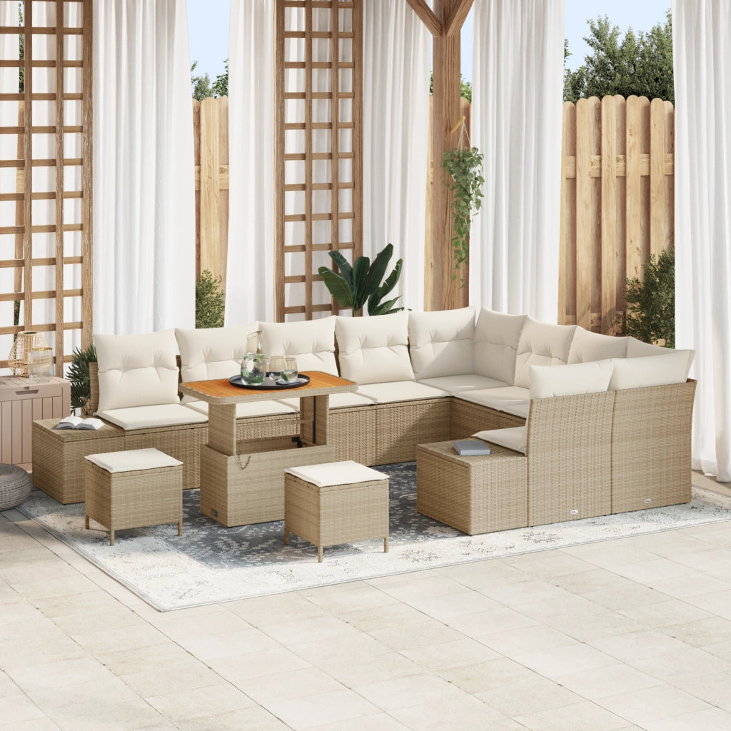 Set Divano da Giardino di 12 Pezzi con Cuscini Beige Rattan Acacia