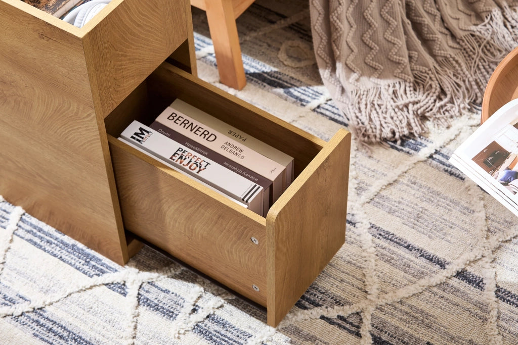 SoBuy Comodino con cassetto e vassoio Tavolino divano Tavolino stretto da soggiorno Naturale 25x70x55 cm cm FBT158-N