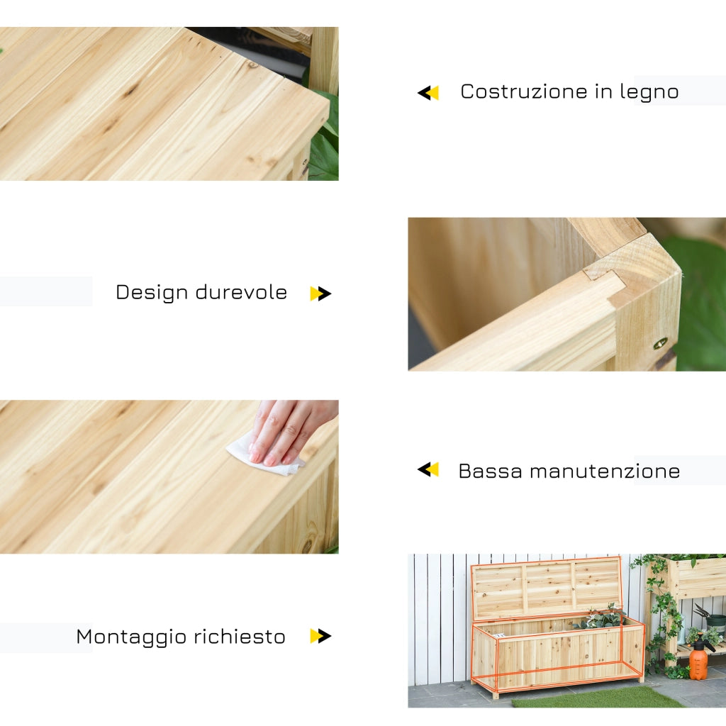 Panca Contenitore da Giardino ¨C Xylo ¨C Legno Abete Naturale con Schienale 115x45x75cm