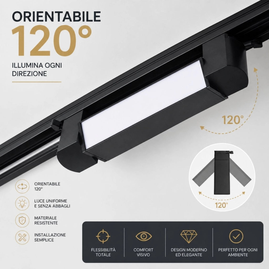 Faro Led Binario Monofase, Nero Lineare 61cm 28W 2800lm 120° Orientabile, Disponibili 3000K 4000K (Bianco Caldo 3000K)