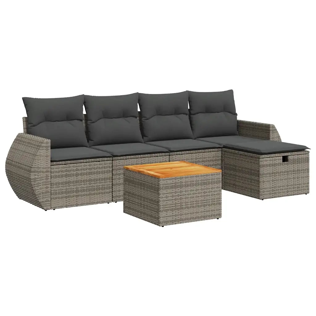 Set Divano da Giardino 6 pz con Cuscini Grigio in Polyrattan 3325840