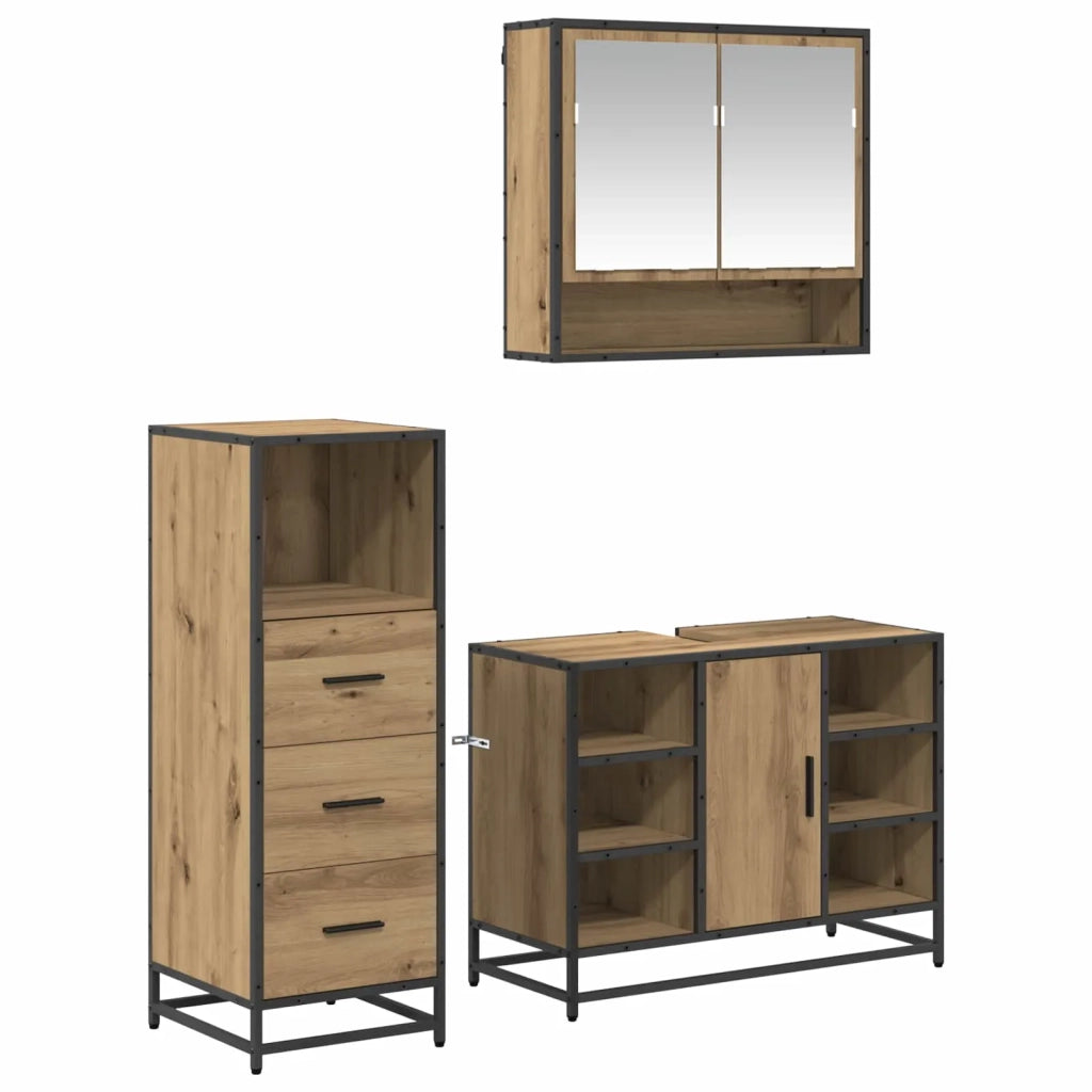 Set di mobili per il bagno con porta 3 pcs Rovere artigianale 3402564