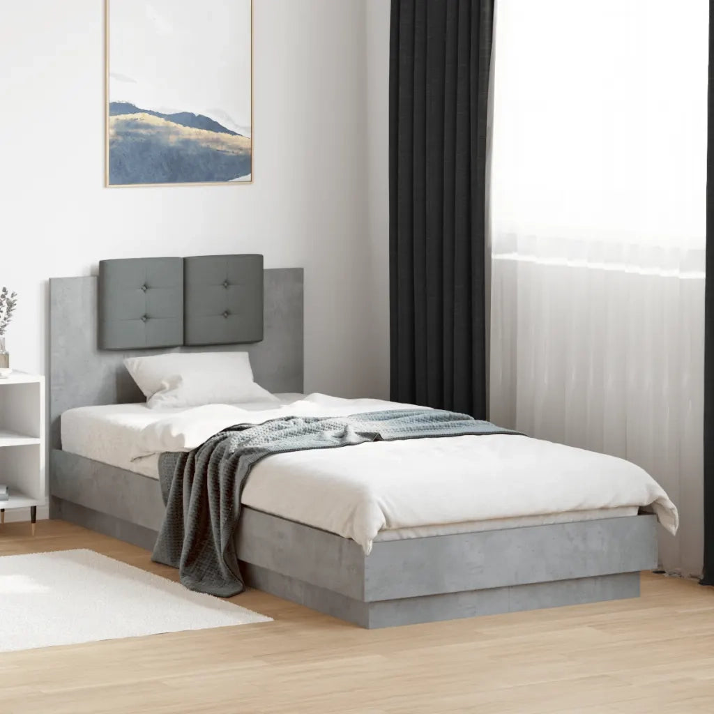 Giroletto con Testiera e LED-Struttura Letto con testiera Grigio Cemento 100x200 cm 306346