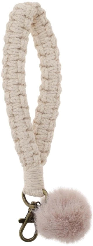 Sostegno per chiavi stile bohemien - Sostegno per chiavi a macramè - Piumone - Filo di cotone - Ferro a zingalera - Sostegno per chiavi manuale - Anello per chiavi con design artigianale
