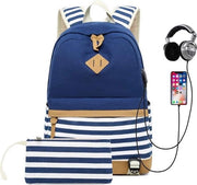 Zaino per scuola con porta USB, tela di alta qualità con custodia gratuita