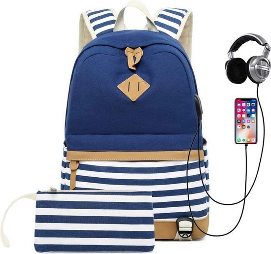 Zaino per scuola con porta USB, tela di alta qualità con custodia gratuita