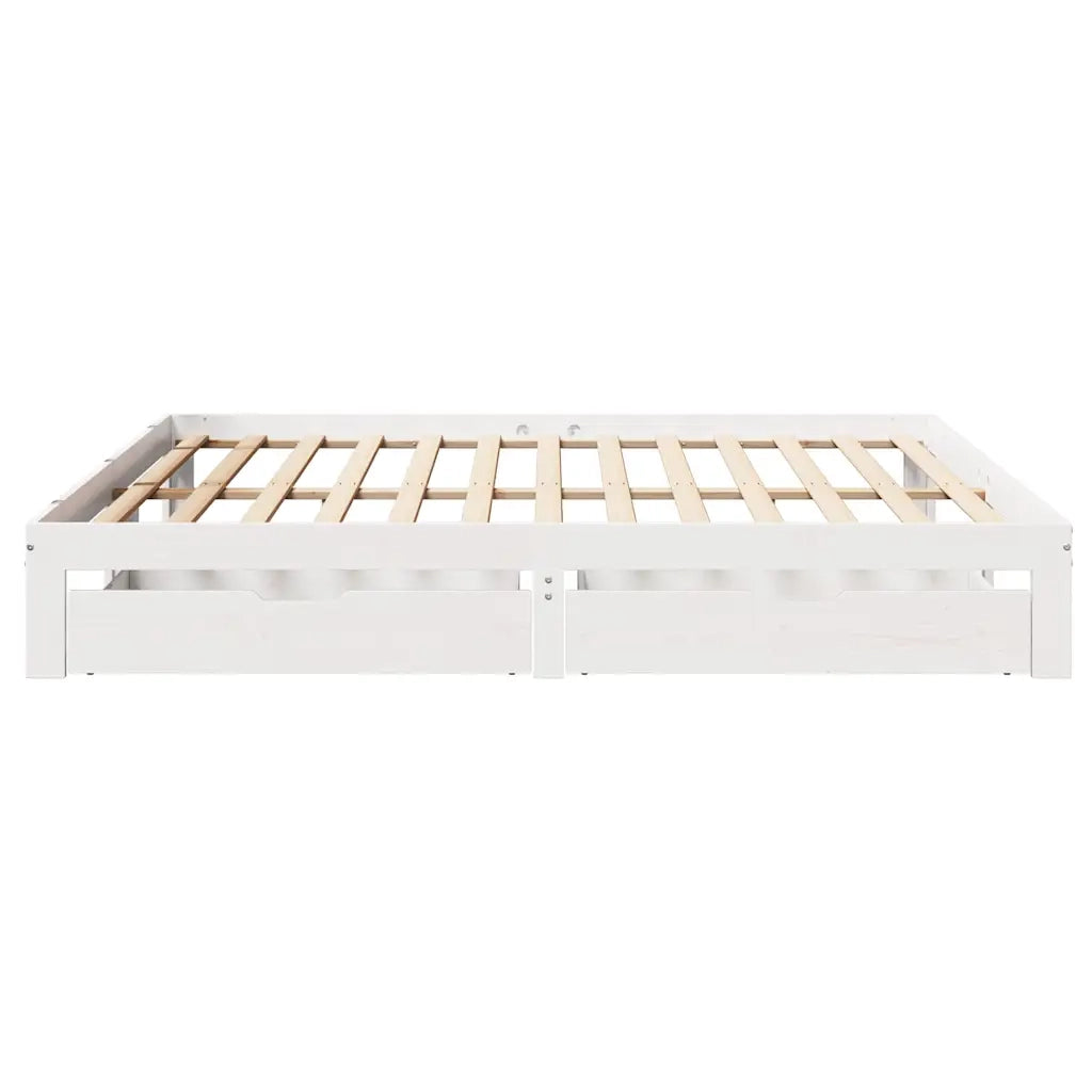 Giroletto con Cassetti Bianco 200x200 cm Legno Massello di Pino