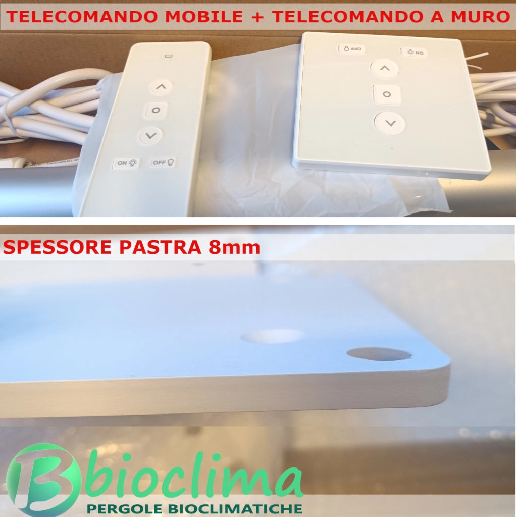 Pergola bioclimatica 8x4m apertura lamelle motorizzata con impianto led rgb - Bianco