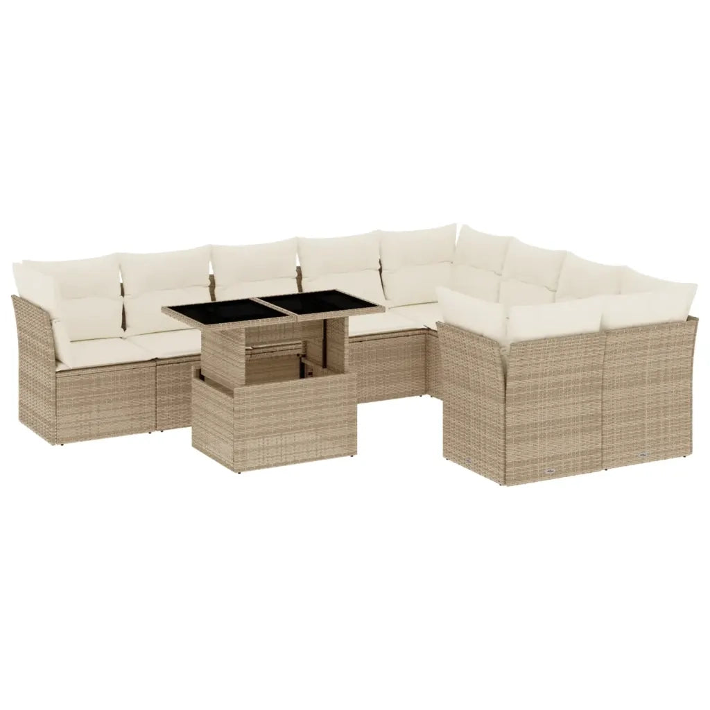 Set Divano da Giardino 10 pz con Cuscini Beige in Polyrattan 3266838