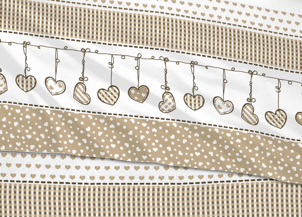 Completo Lenzuola In Cotone Flanella Disegni Natalizi Invernali Renne Cuori OB - Singolo - Dream Beige