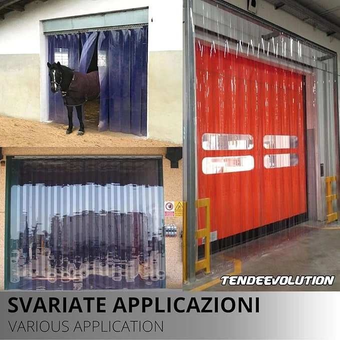 Porta Industriale a Strisce Flessibili in PVC Trasparente 4m x 2m | Ottimo Isolamento Termico | Profilo e Piastre in Acciaio Inox