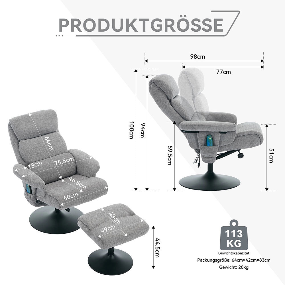 Poltrona massage - Xylo - 5 punti riscaldamento 360° chenille grigio