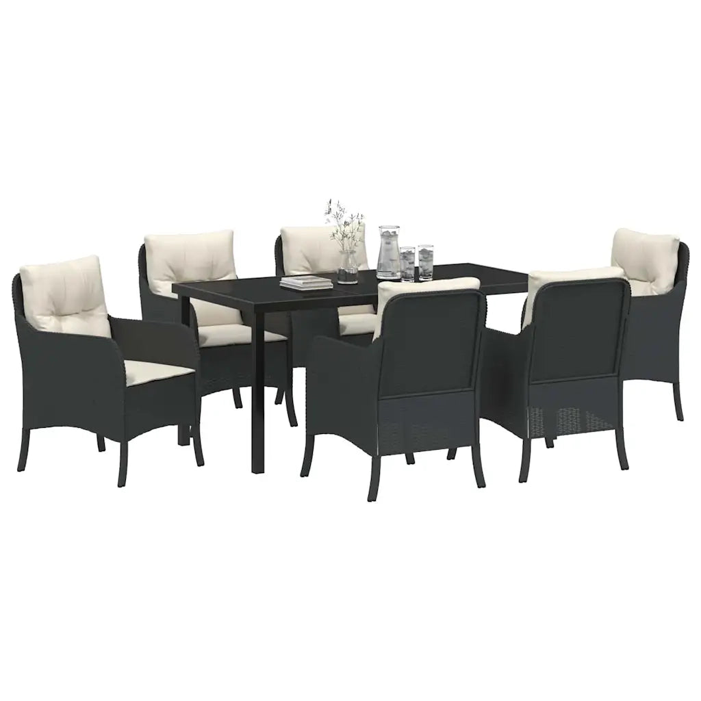 Set da Pranzo per Giardino con cuscino 7 pcs Nero polyrattan