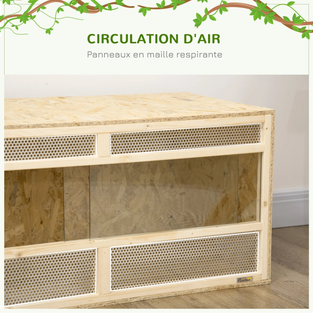 Terrario in Legno OSB per Rettili con Porta a Vetro Scorrevole ¨C zephmum ¨C Naturale 100x47x47 cm