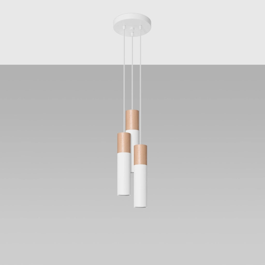 Lampadario MARCOS 3 luci bianco/legno GU10 Pure Lume