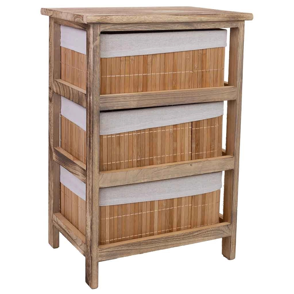 Cassettiera in legno con 3 cassetti in bambù foderati 40x29x58