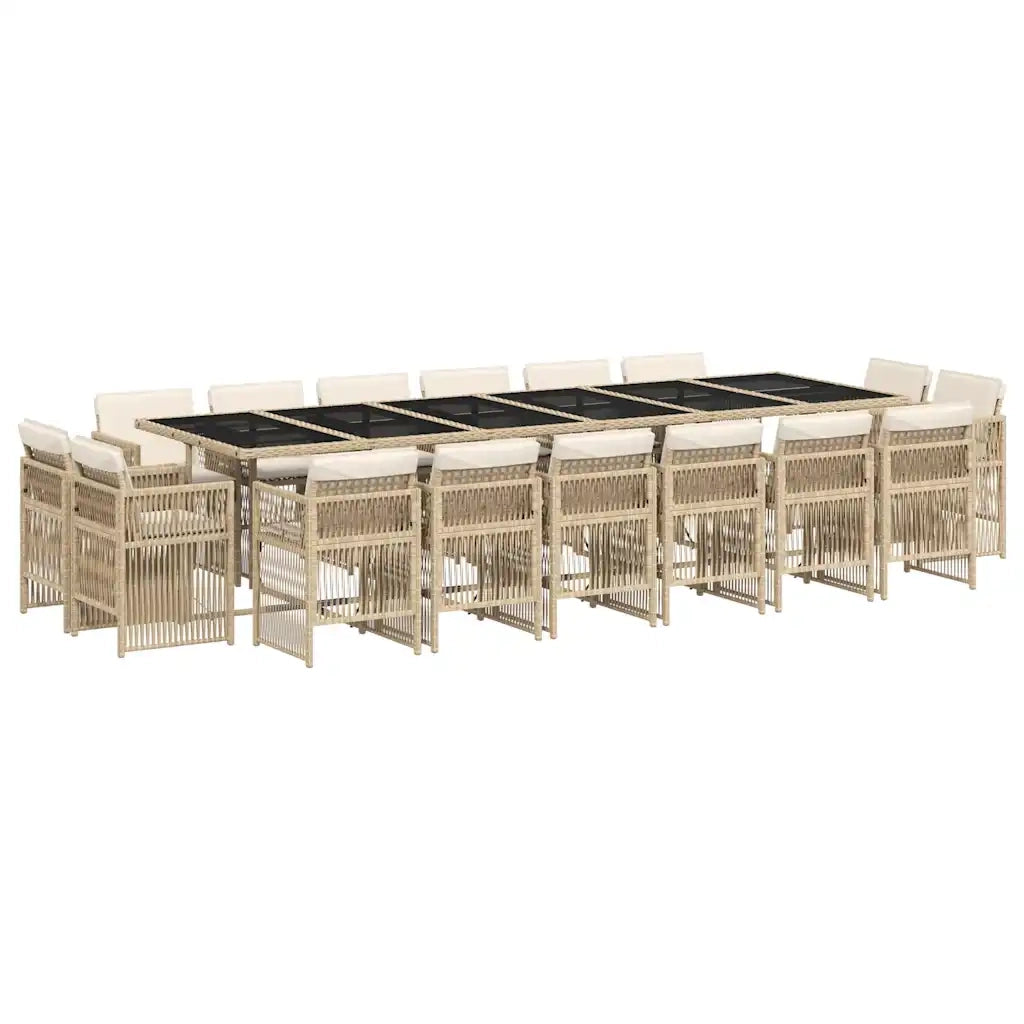 Set da Pranzo da Giardino 17 pz con Cuscini Beige in Polyrattan