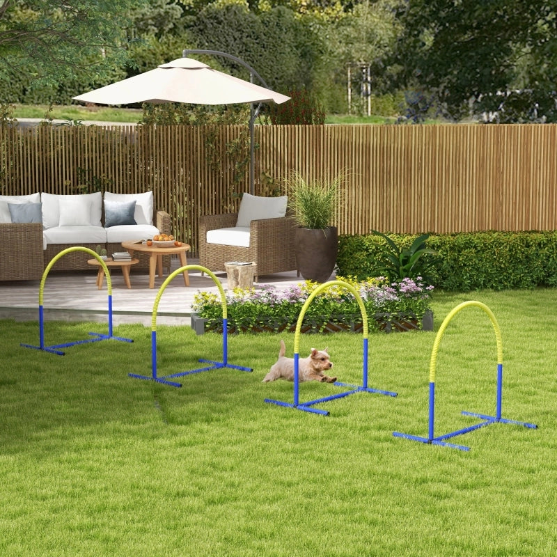 Giochi da arrampicata set agility per cani con 4 archi e borsa da trasporto in ABS blu 88 × 64 × 95 cm