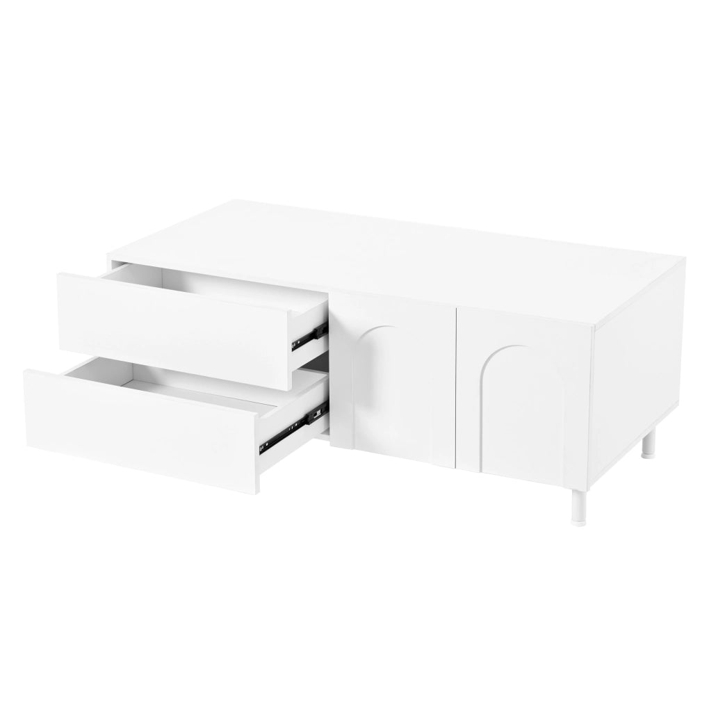 Tavolino da salotto rettangolare 100x50 cm con 2 cassetti e 2 ante; bianco