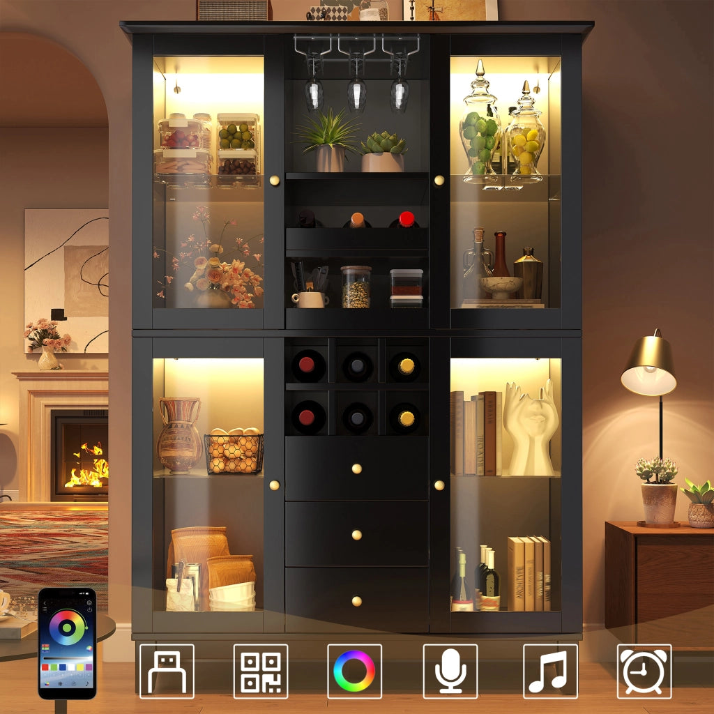 Mobile Cantinetta Vino con LED ¨C Xylo ¨C Nero/Bianco, 3 Cassetti, 180.5x120x40 cm