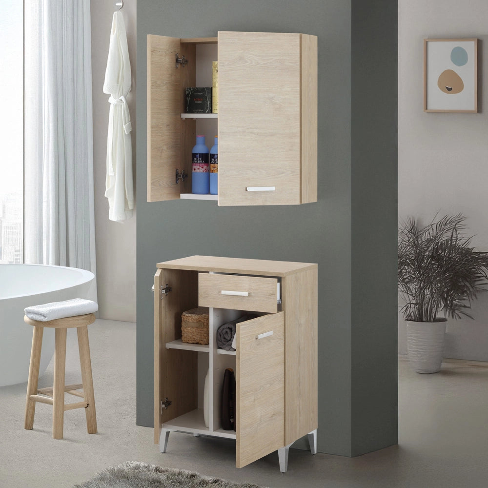 Pensile bagno sospeso 60 cm rovere dolomite con ante e ripiano interno Desya