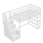 Letto a Soppalco Letto Singolo con Armadio; Scaffali e Vani Contenitore; 90×200 cm; senza Materasso; Bianco