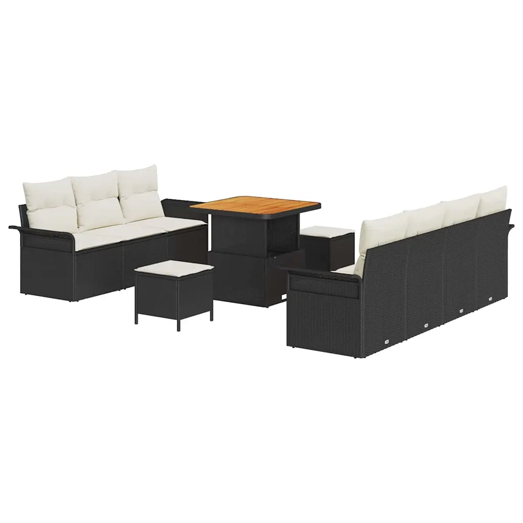 Set Divano da Giardino con cuscino 10 pcs Nero polyrattan